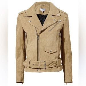 IRO Guape Suede Leather Moto Jacket Light Khaki NWT